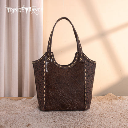 TR199G-8250  Trinity Ranch Genuine Hair-On Cowhide Tooled Concealed Carry Tote