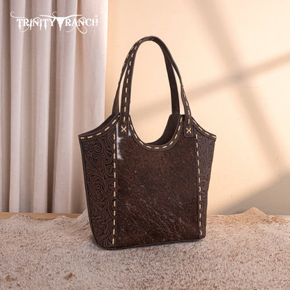 TR199G-8250  Trinity Ranch Genuine Hair-On Cowhide Tooled Concealed Carry Tote