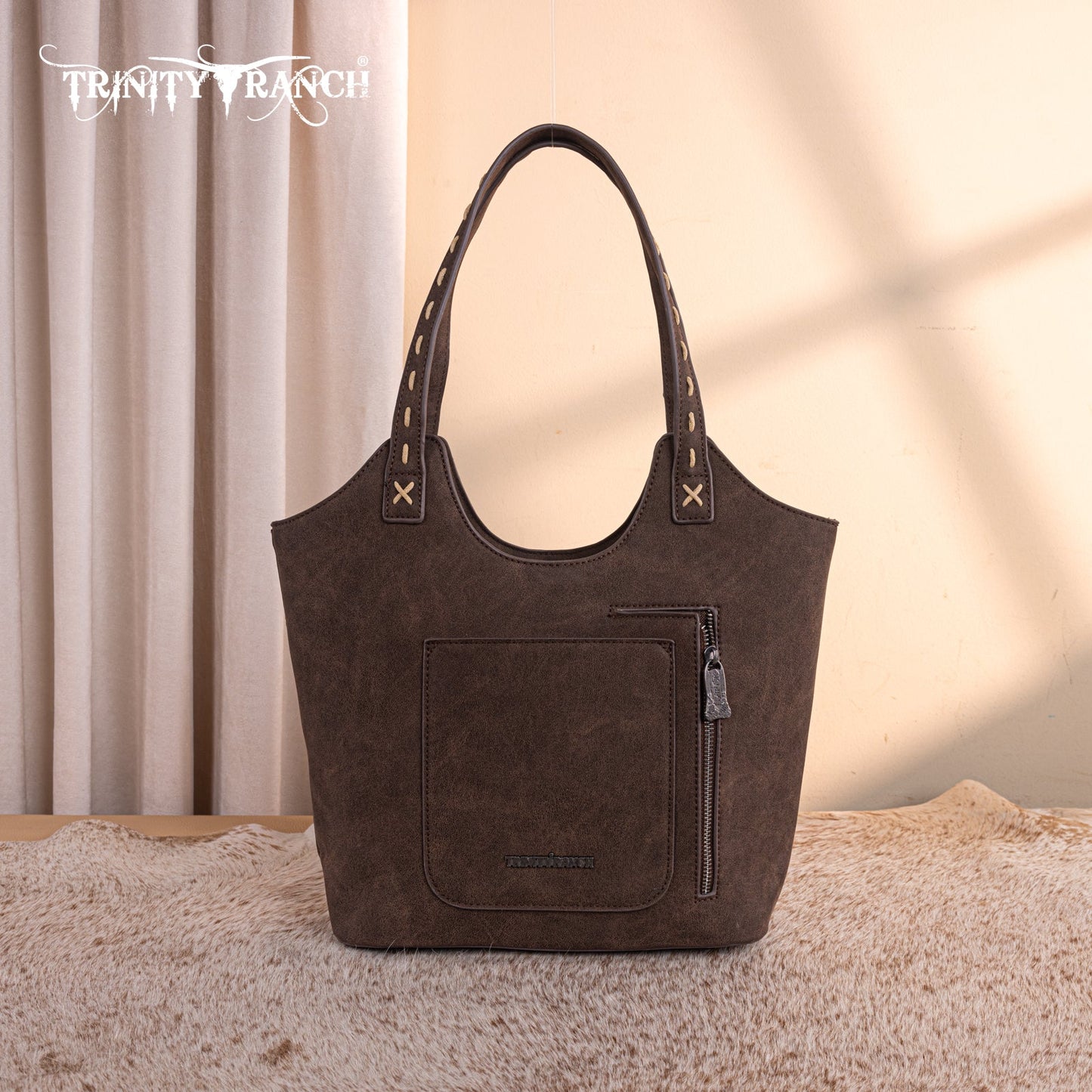 TR199G-8250  Trinity Ranch Genuine Hair-On Cowhide Tooled Concealed Carry Tote