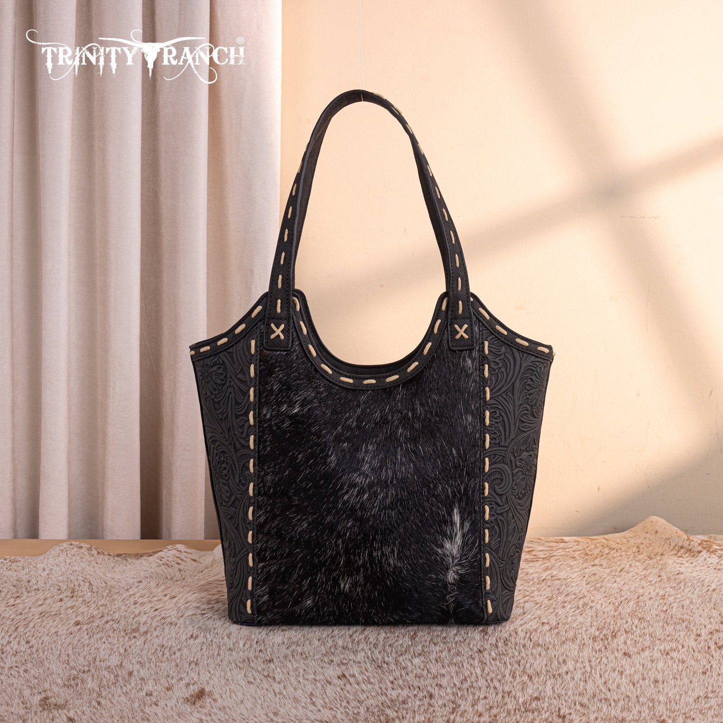 TR199G-8250  Trinity Ranch Genuine Hair-On Cowhide Tooled Concealed Carry Tote