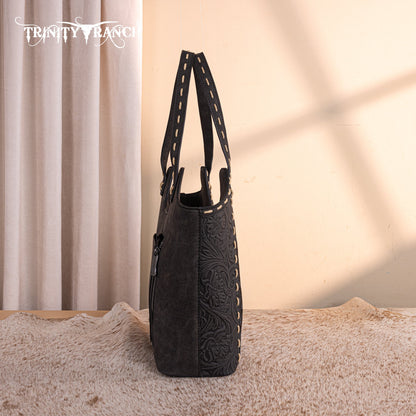 TR199G-8250  Trinity Ranch Genuine Hair-On Cowhide Tooled Concealed Carry Tote