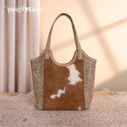 TR199G-8250  Trinity Ranch Genuine Hair-On Cowhide Tooled Concealed Carry Tote