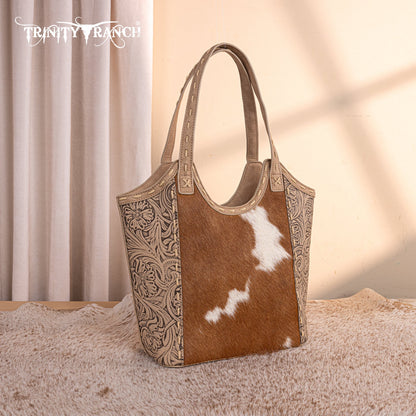 TR199G-8250  Trinity Ranch Genuine Hair-On Cowhide Tooled Concealed Carry Tote