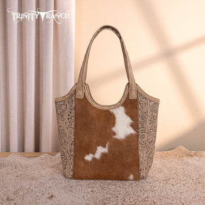 TR199G-8250  Trinity Ranch Genuine Hair-On Cowhide Tooled Concealed Carry Tote