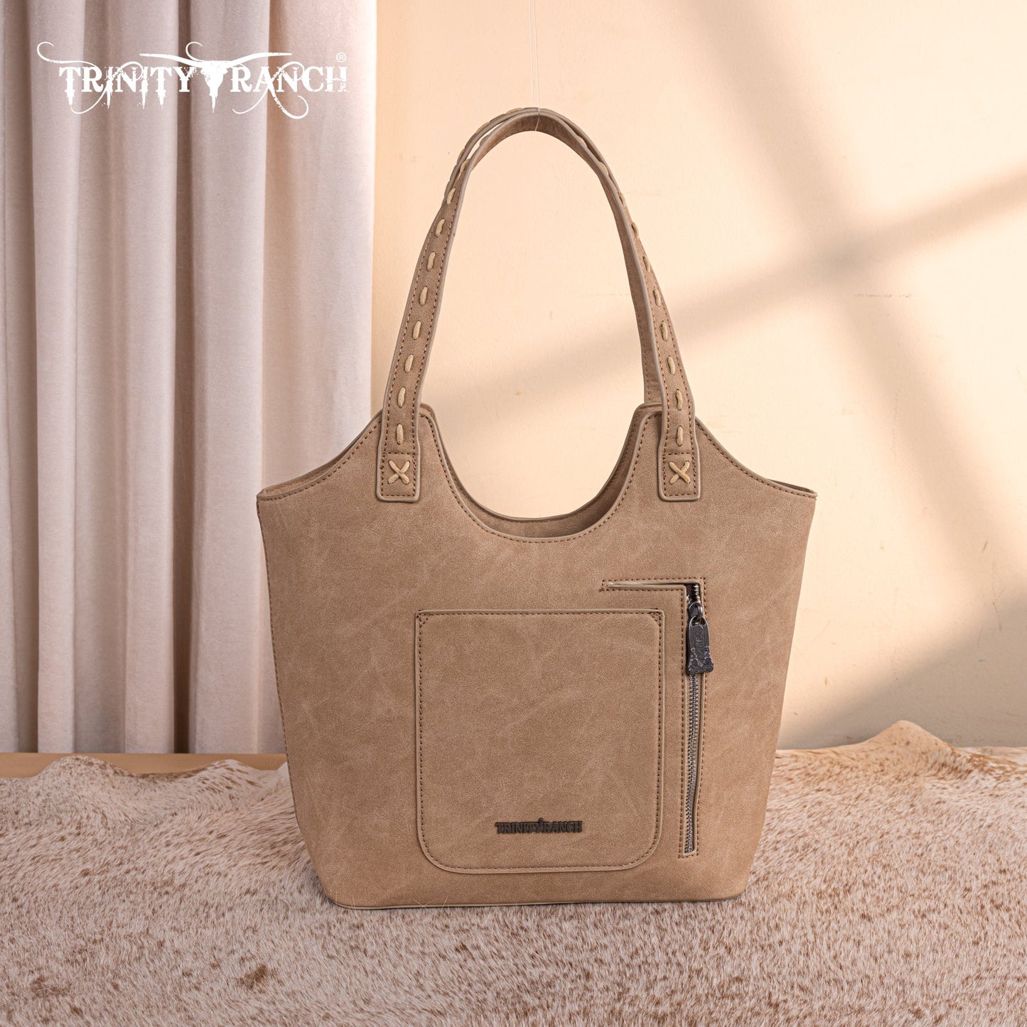 TR199G-8250  Trinity Ranch Genuine Hair-On Cowhide Tooled Concealed Carry Tote