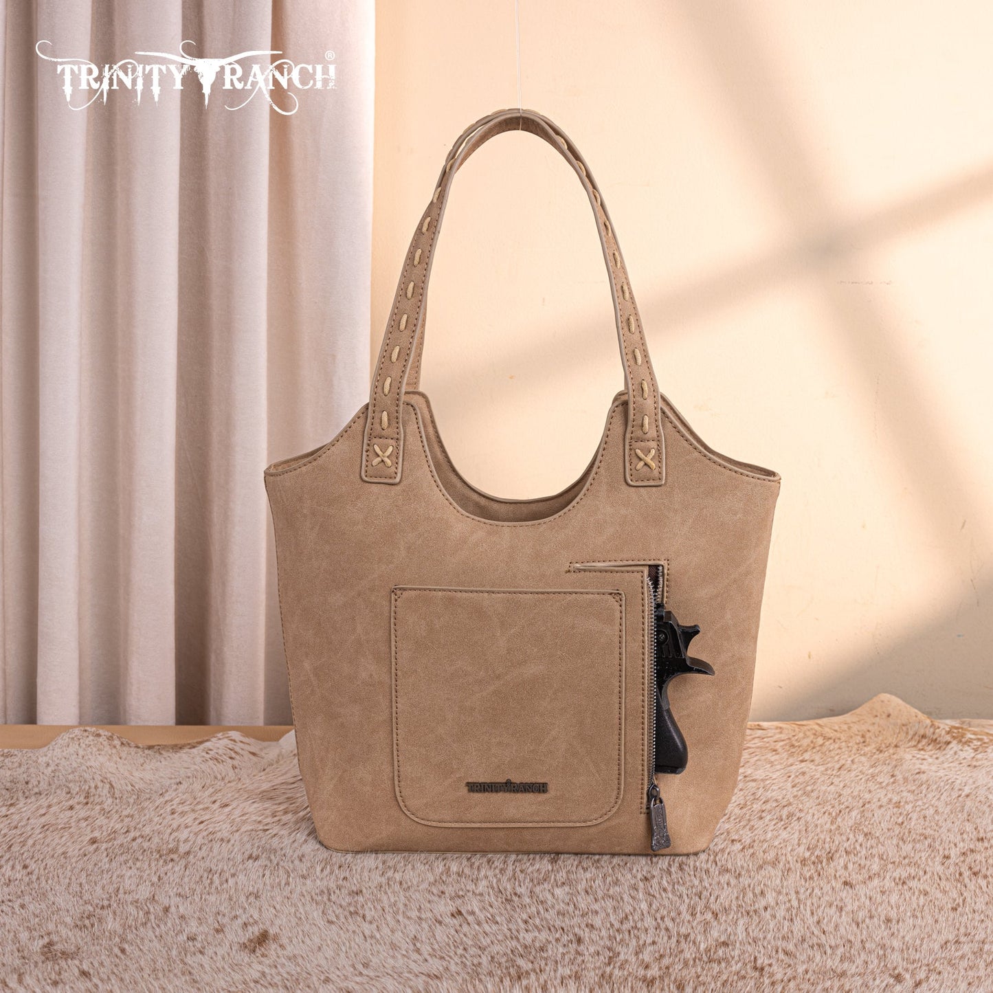 TR199G-8250  Trinity Ranch Genuine Hair-On Cowhide Tooled Concealed Carry Tote