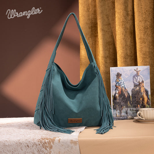 WG244-9182  Wrangler Fringe Studded Hobo Bag- Turquoise