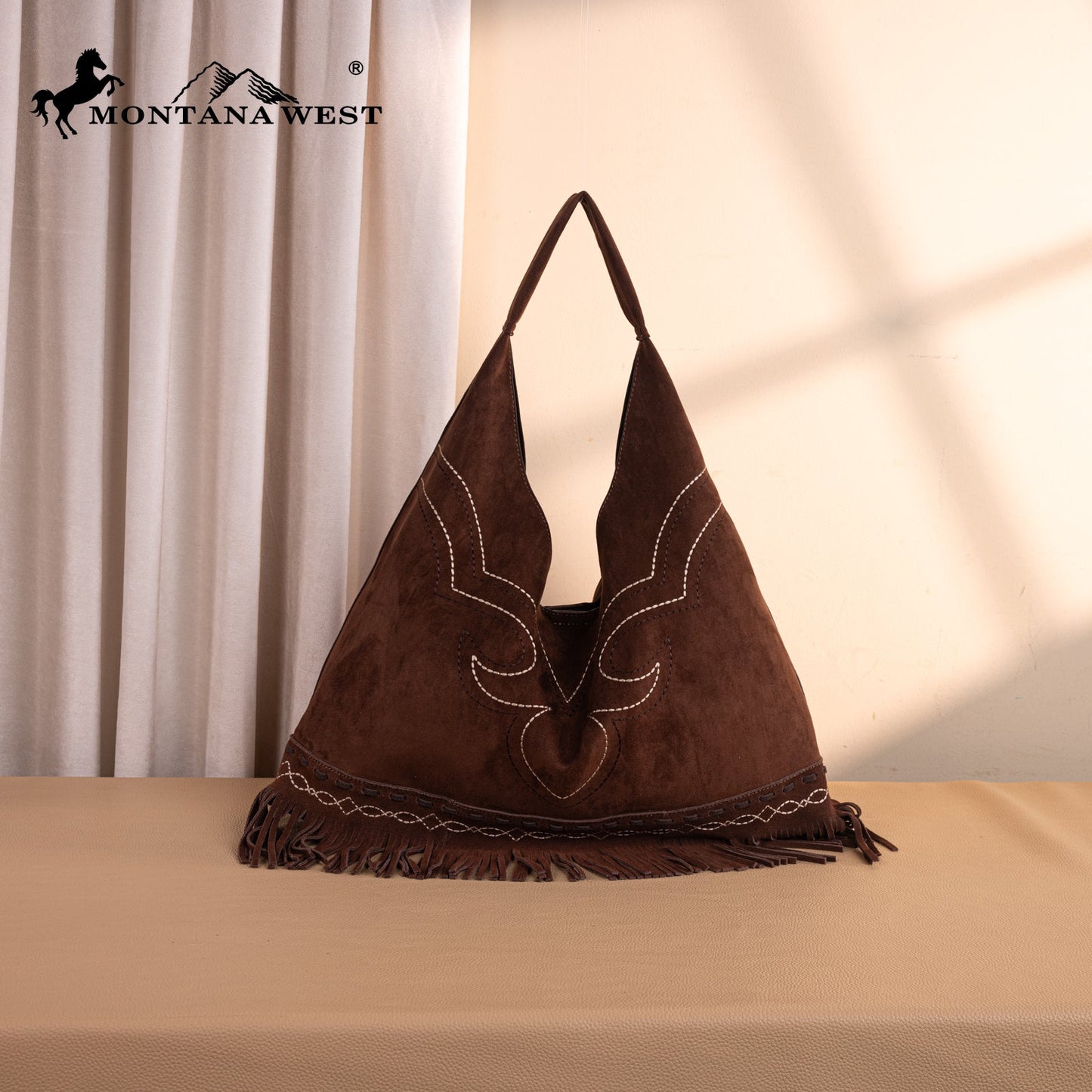 MW1341-9182   Montana West Boot Stitch Fringe Large Hobo Bag