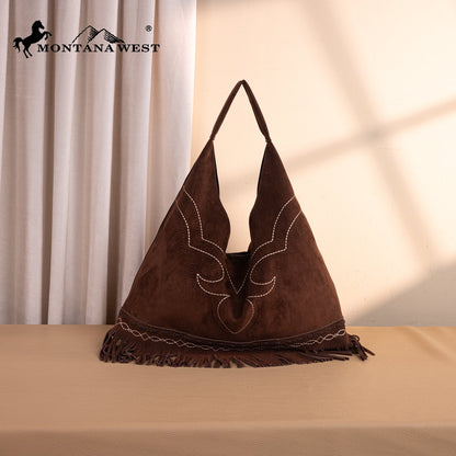 MW1341-9182   Montana West Boot Stitch Fringe Large Hobo Bag