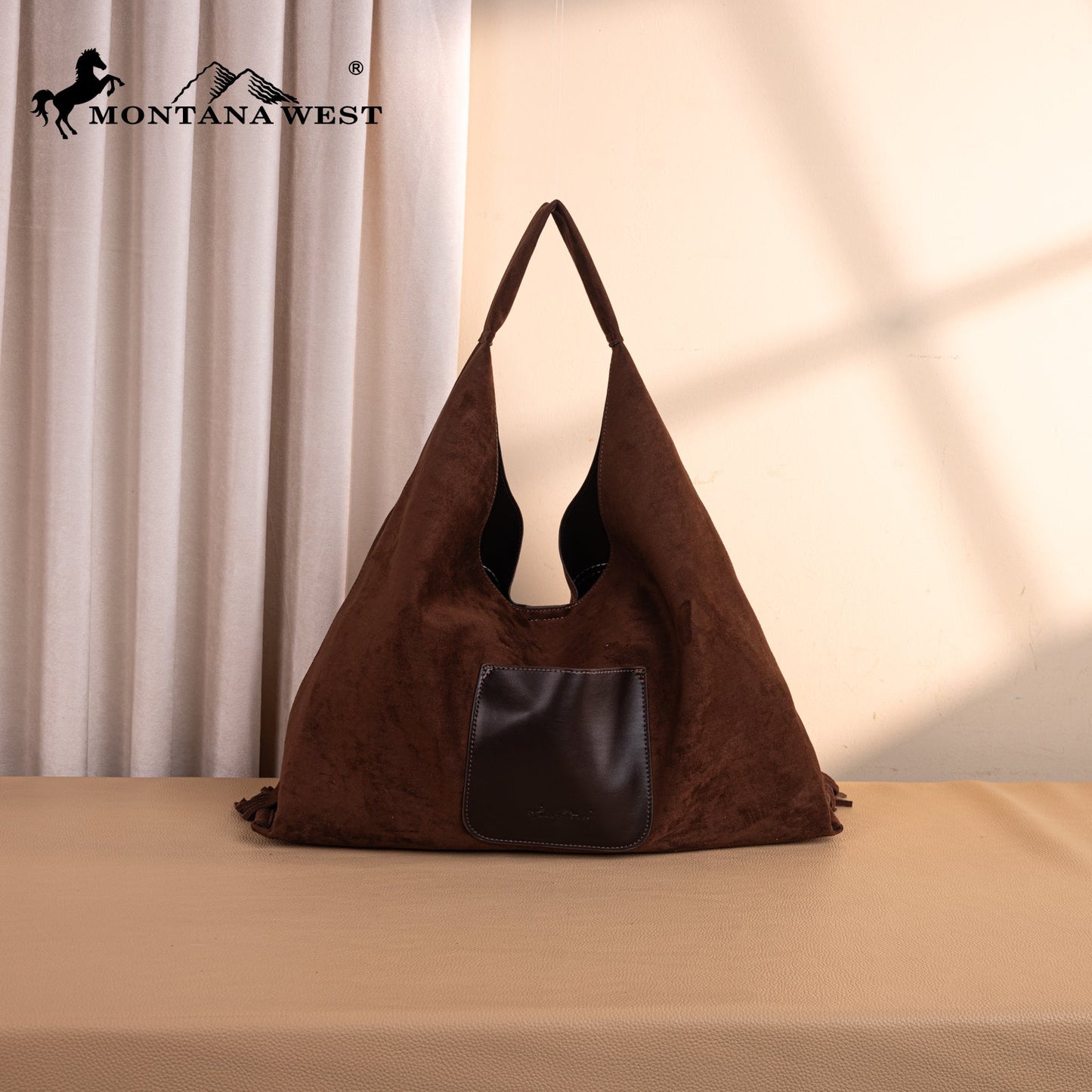 MW1341-9182   Montana West Boot Stitch Fringe Large Hobo Bag