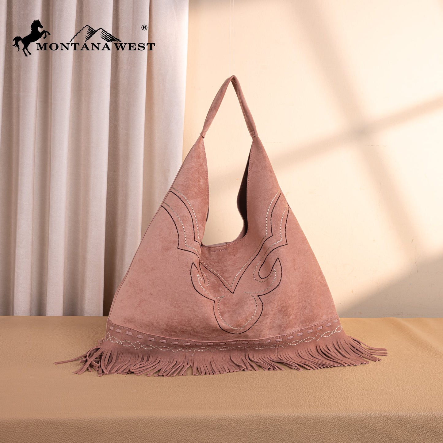 MW1341-9182   Montana West Boot Stitch Fringe Large Hobo Bag
