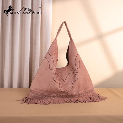 MW1341-9182   Montana West Boot Stitch Fringe Large Hobo Bag