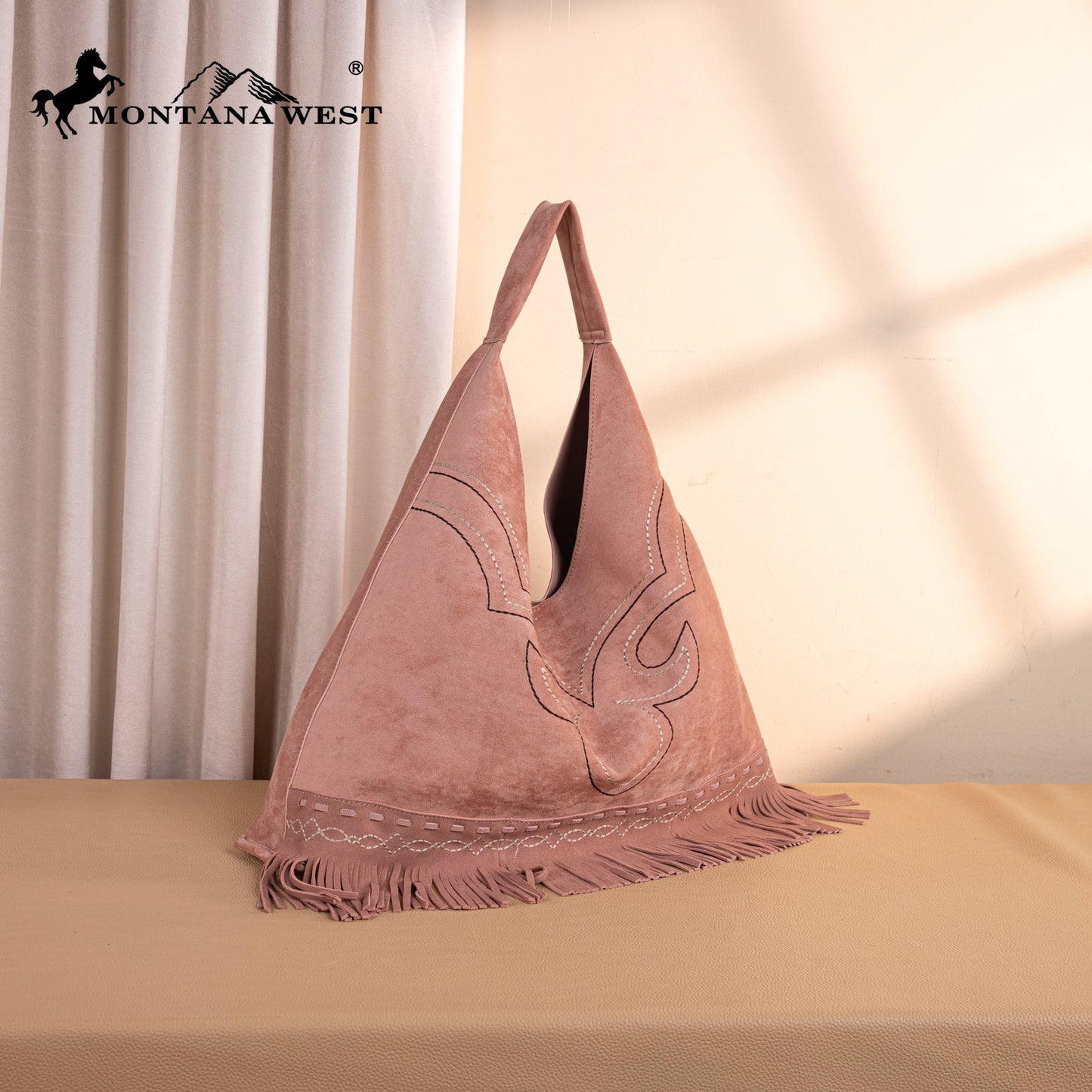 MW1341-9182   Montana West Boot Stitch Fringe Large Hobo Bag