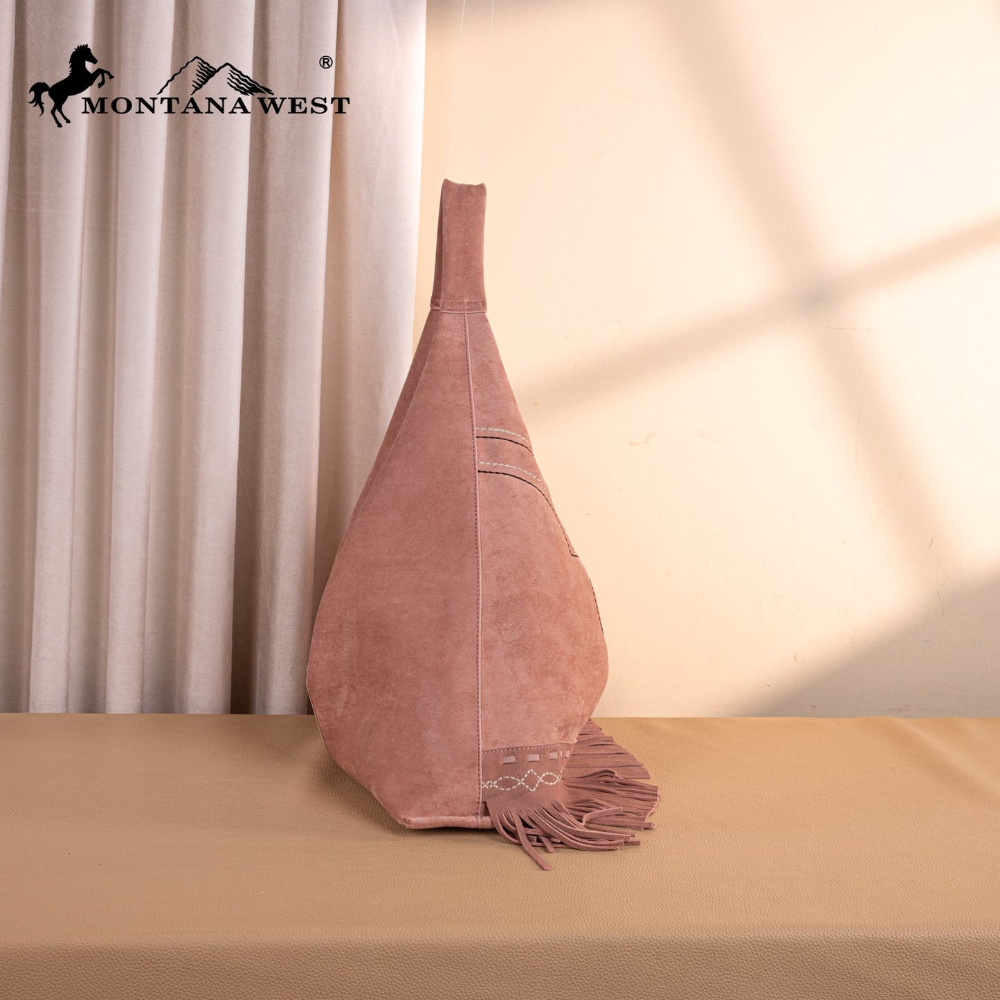 MW1341-9182   Montana West Boot Stitch Fringe Large Hobo Bag