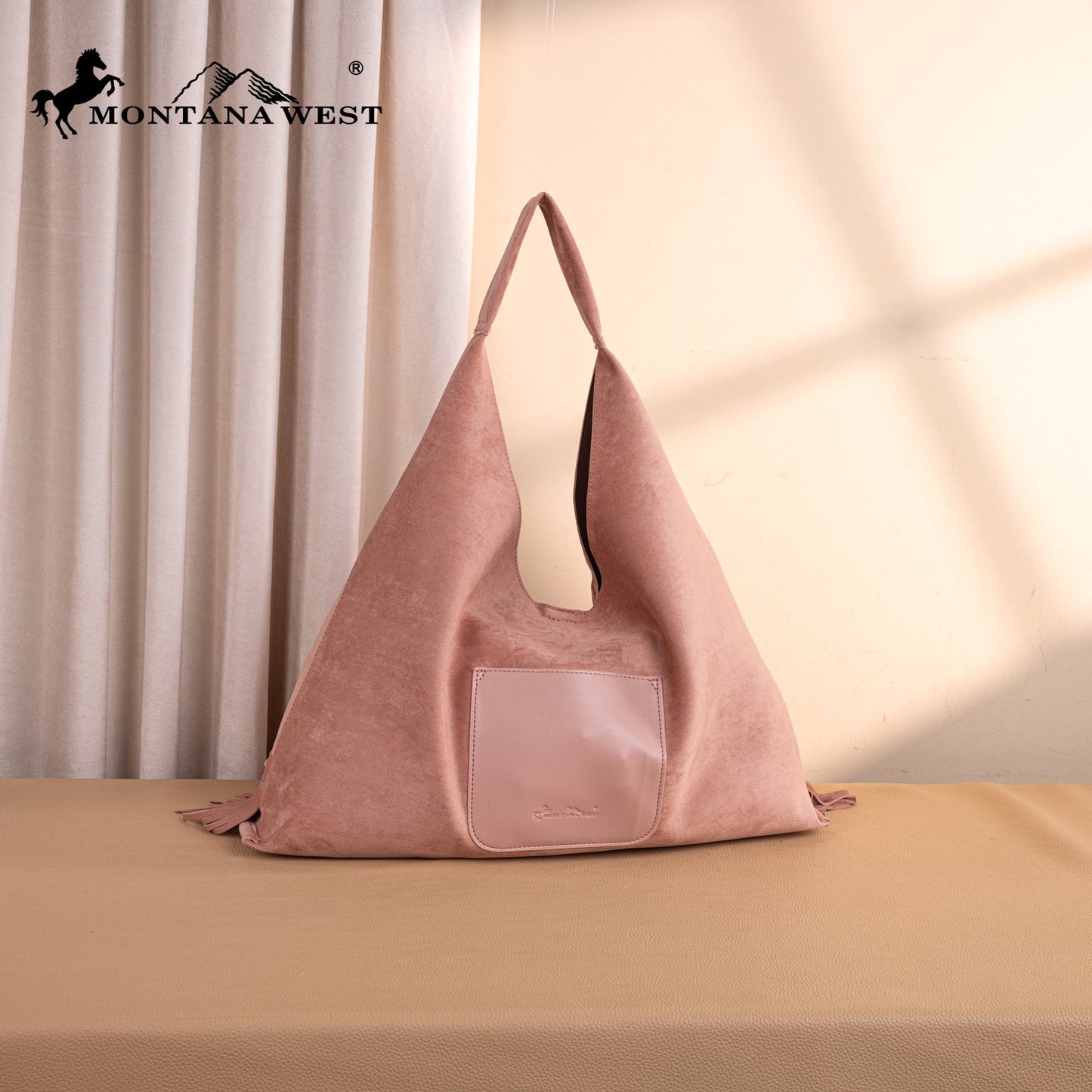 MW1341-9182   Montana West Boot Stitch Fringe Large Hobo Bag