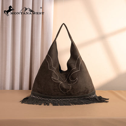 MW1341-9182   Montana West Boot Stitch Fringe Large Hobo Bag
