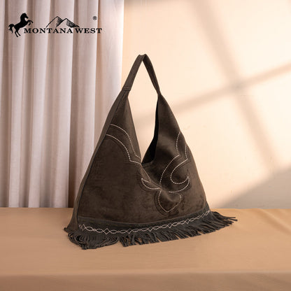 MW1341-9182   Montana West Boot Stitch Fringe Large Hobo Bag