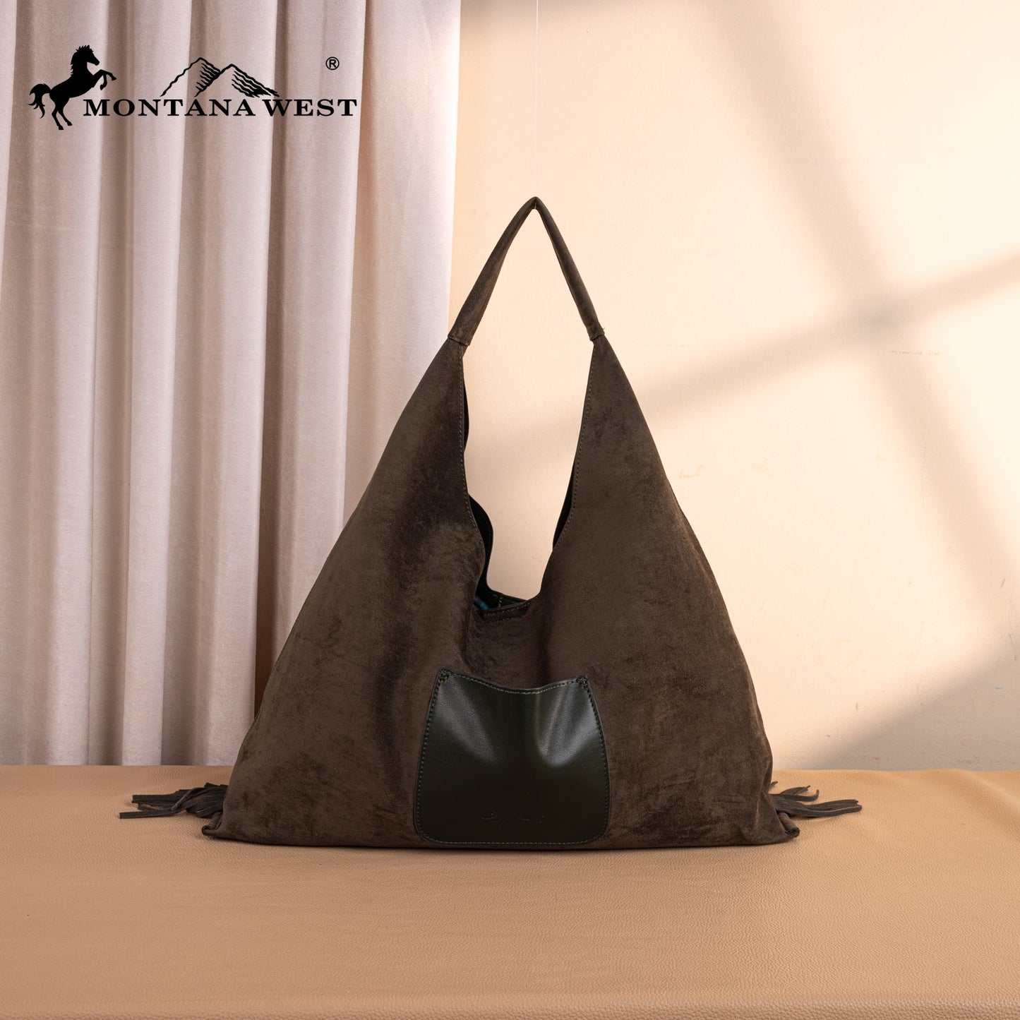 MW1341-9182   Montana West Boot Stitch Fringe Large Hobo Bag