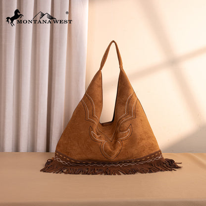 MW1341-9182   Montana West Boot Stitch Fringe Large Hobo Bag