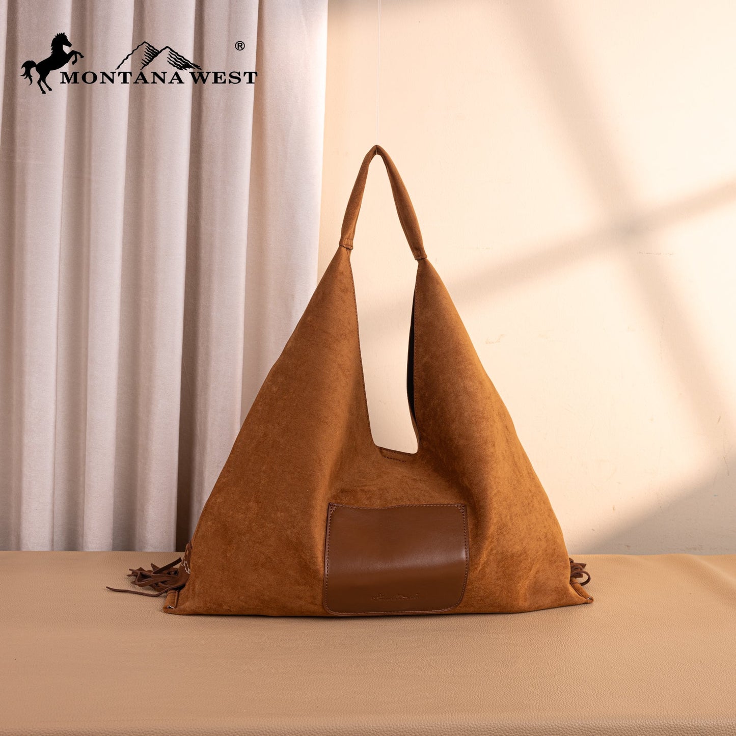 MW1341-9182   Montana West Boot Stitch Fringe Large Hobo Bag