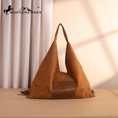 MW1341-9182   Montana West Boot Stitch Fringe Large Hobo Bag