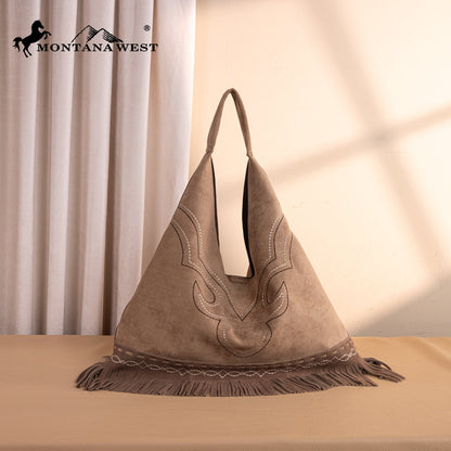 MW1341-9182   Montana West Boot Stitch Fringe Large Hobo Bag