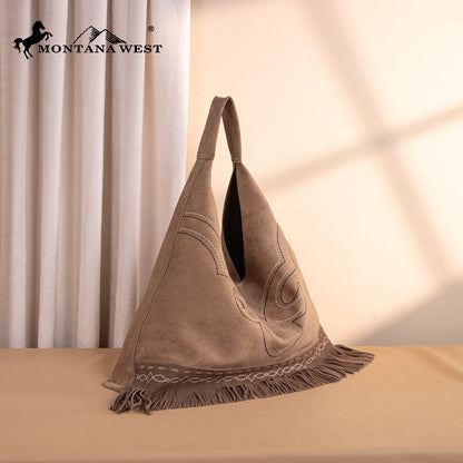 MW1341-9182   Montana West Boot Stitch Fringe Large Hobo Bag