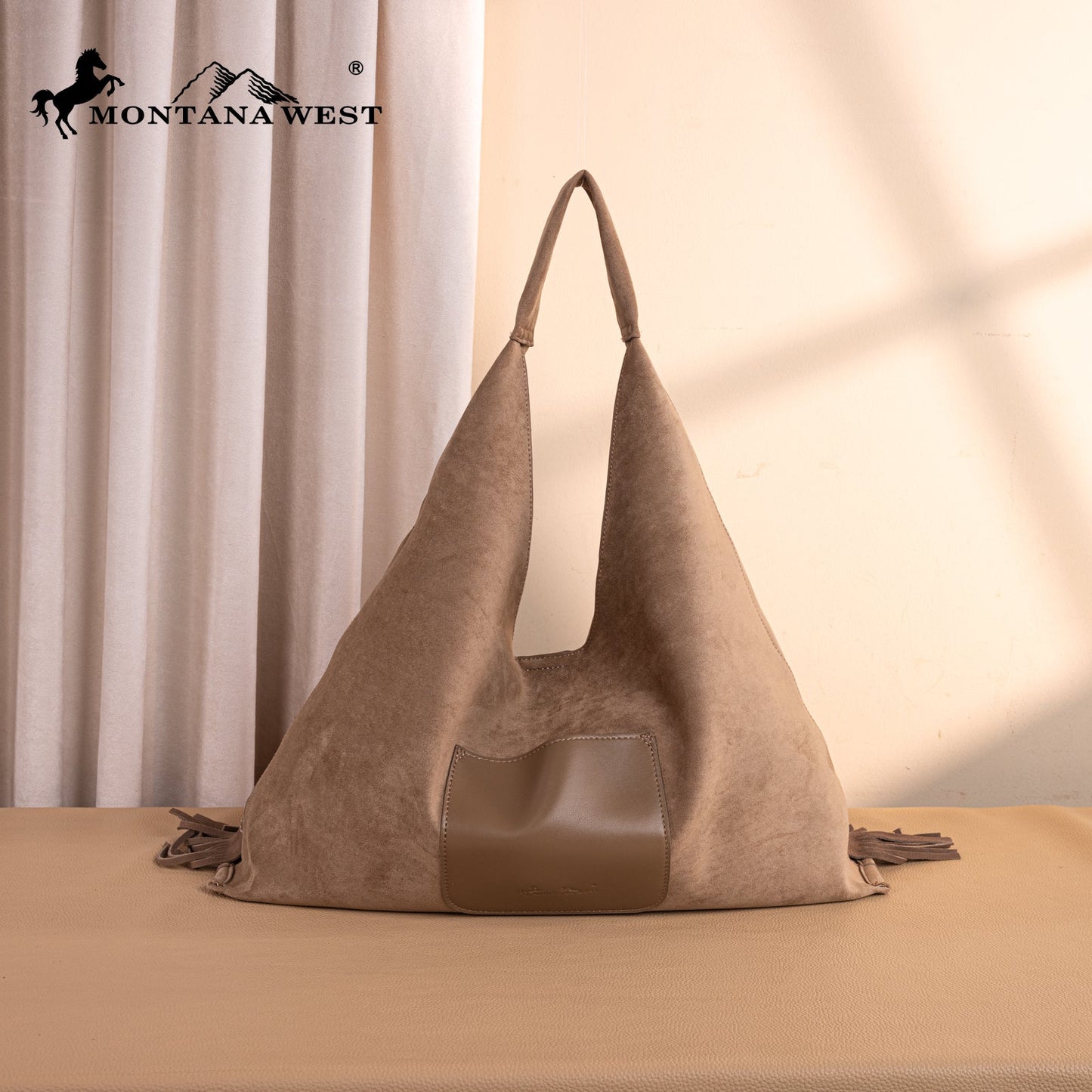 MW1341-9182   Montana West Boot Stitch Fringe Large Hobo Bag