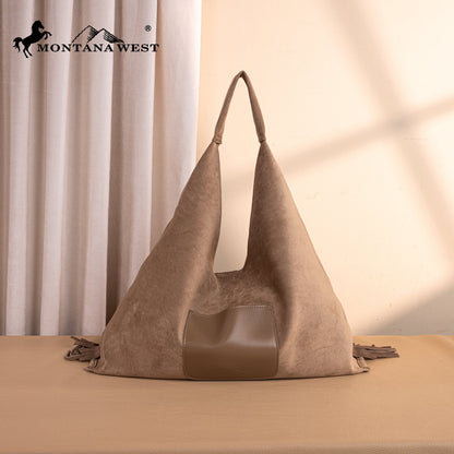 MW1341-9182   Montana West Boot Stitch Fringe Large Hobo Bag