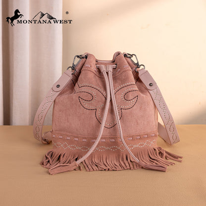 MW1341-8311 Montana West Boot Stitch Fringe Drawstring Crossbody Bag