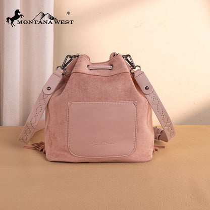 MW1341-8311 Montana West Boot Stitch Fringe Drawstring Crossbody Bag