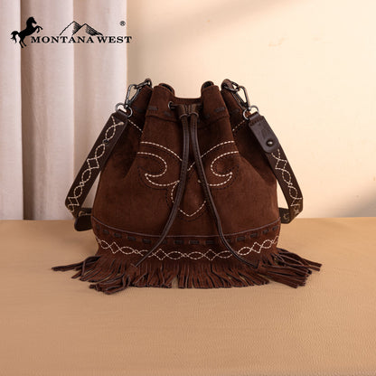 MW1341-8311 Montana West Boot Stitch Fringe Drawstring Crossbody Bag