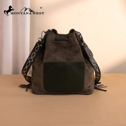 MW1341-8311 Montana West Boot Stitch Fringe Drawstring Crossbody Bag