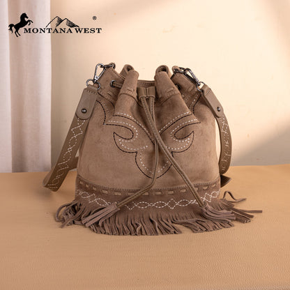MW1341-8311 Montana West Boot Stitch Fringe Drawstring Crossbody Bag