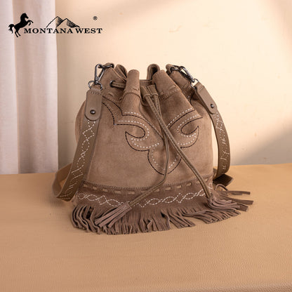 MW1341-8311 Montana West Boot Stitch Fringe Drawstring Crossbody Bag