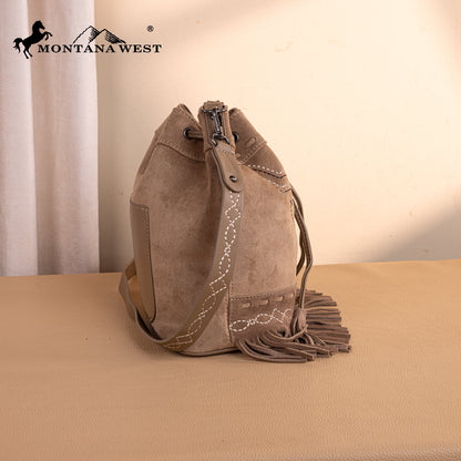 MW1341-8311 Montana West Boot Stitch Fringe Drawstring Crossbody Bag