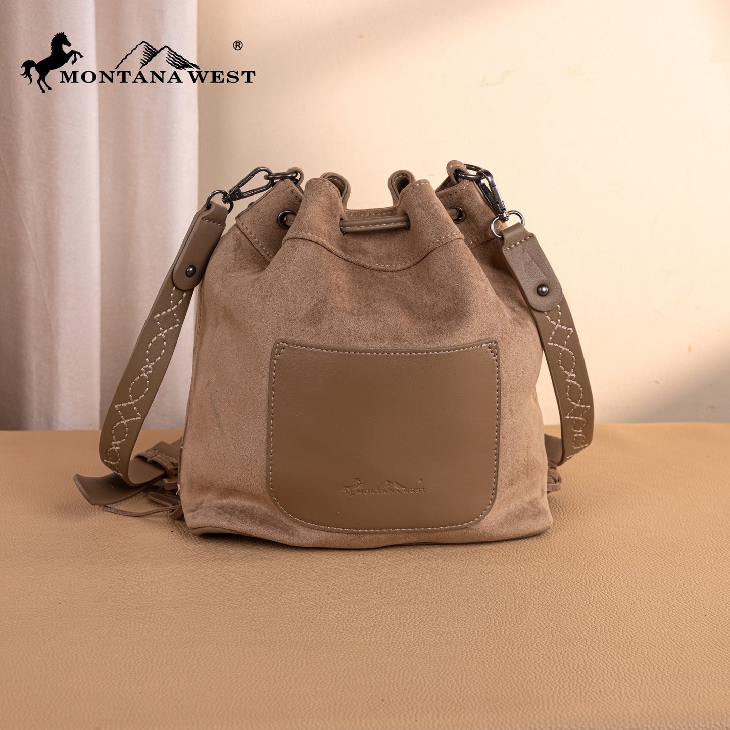 MW1341-8311 Montana West Boot Stitch Fringe Drawstring Crossbody Bag