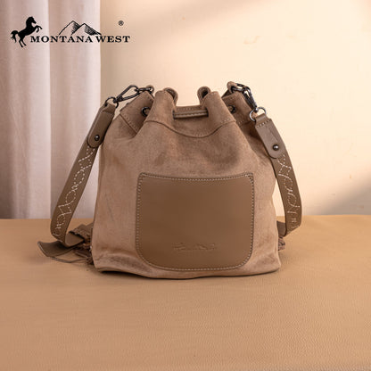 MW1341-8311 Montana West Boot Stitch Fringe Drawstring Crossbody Bag