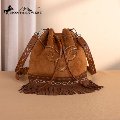MW1341-8311 Montana West Boot Stitch Fringe Drawstring Crossbody Bag