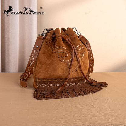 MW1341-8311 Montana West Boot Stitch Fringe Drawstring Crossbody Bag