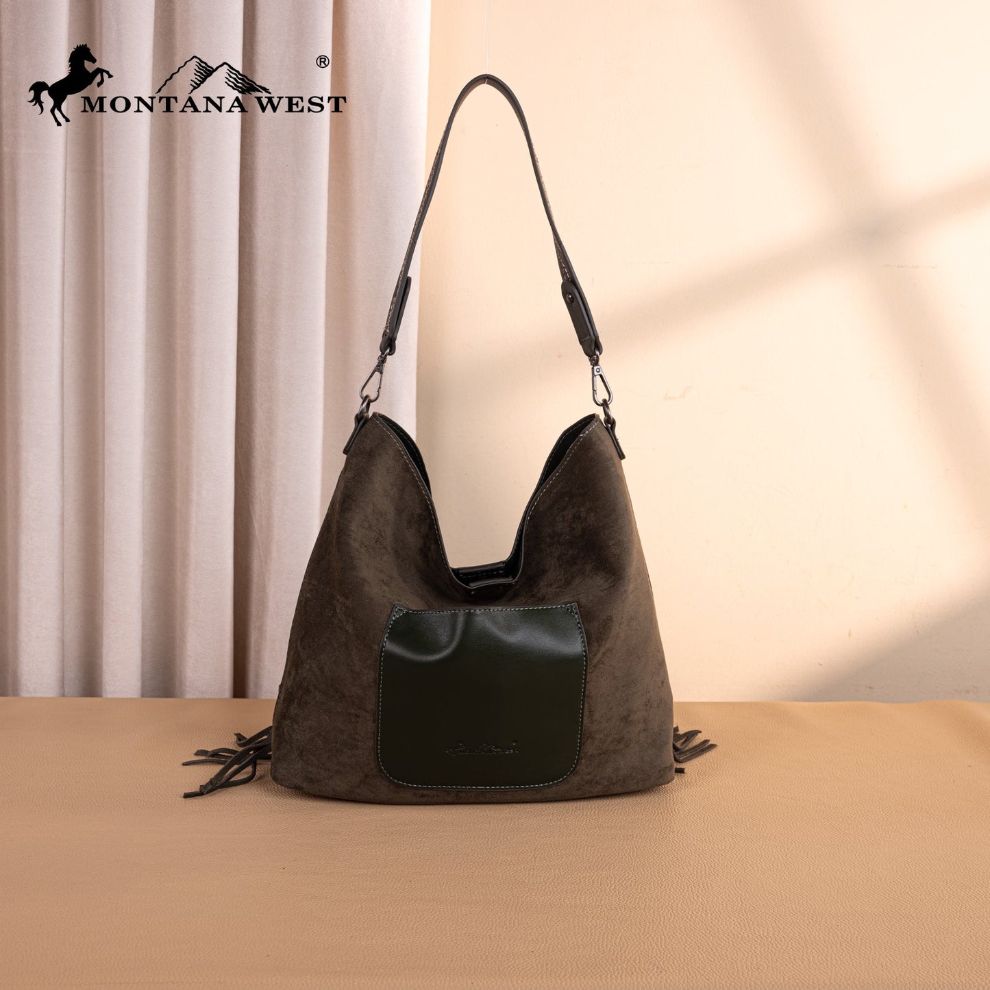 MW1341-918  Montana West Boot Stitch Fringe Hobo Bag