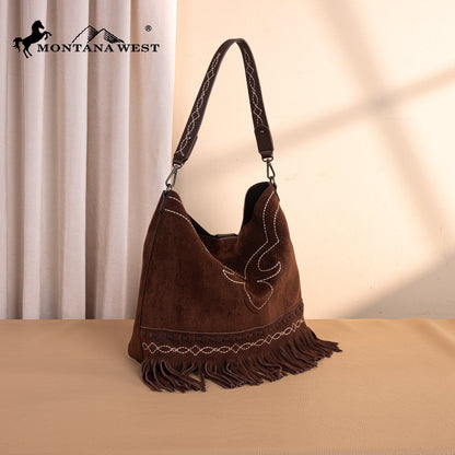 MW1341-918  Montana West Boot Stitch Fringe Hobo Bag