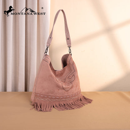 MW1341-918  Montana West Boot Stitch Fringe Hobo Bag