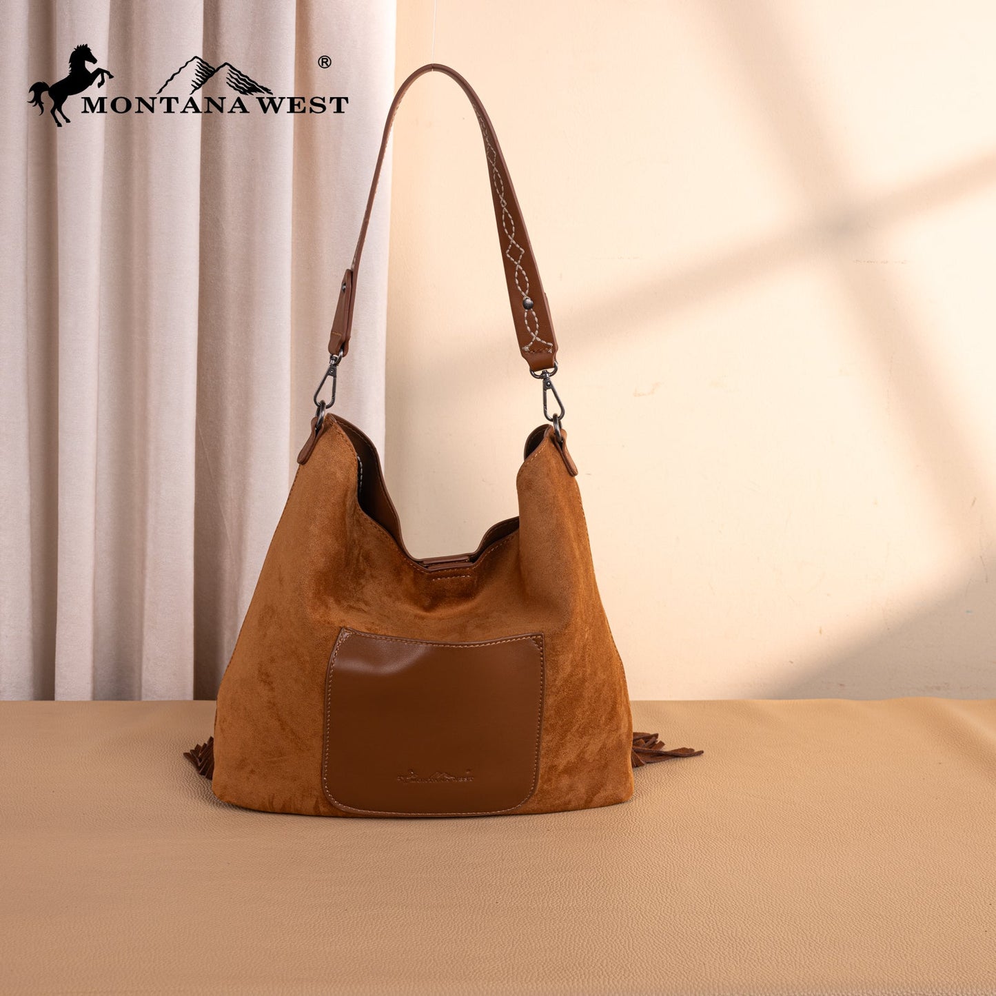 MW1341-918  Montana West Boot Stitch Fringe Hobo Bag
