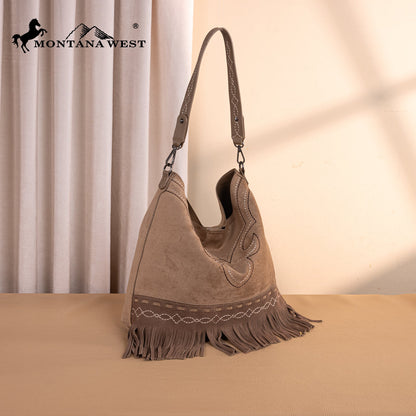 MW1341-918  Montana West Boot Stitch Fringe Hobo Bag