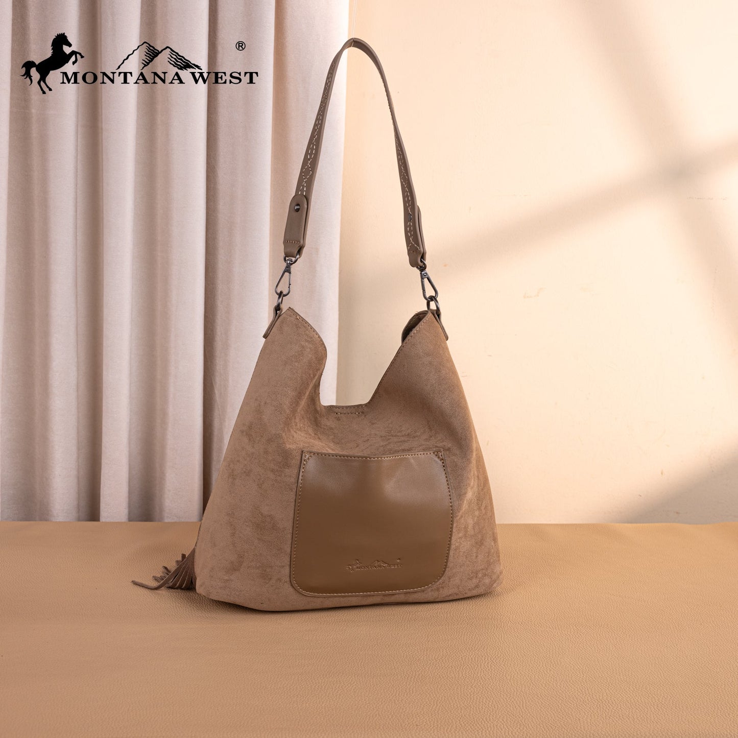 MW1341-918  Montana West Boot Stitch Fringe Hobo Bag