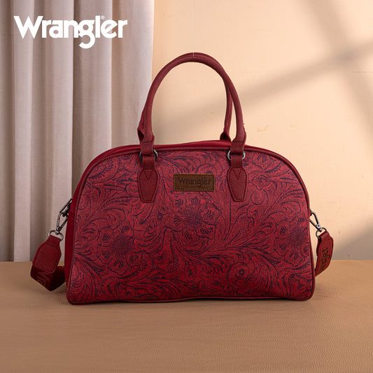 WG277-5110BDY   Wrangler Vintage Floral Printed Duffle Bag - Burgundy