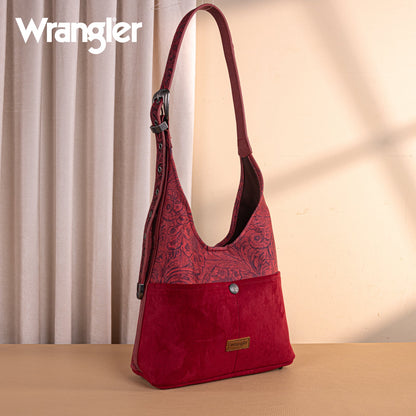 WG277-9182BDY  Wrangler Vintage Floral Printed Hobo Bag-Burgundy