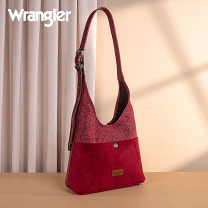 WG277-9182BDY  Wrangler Vintage Floral Printed Hobo Bag-Burgundy