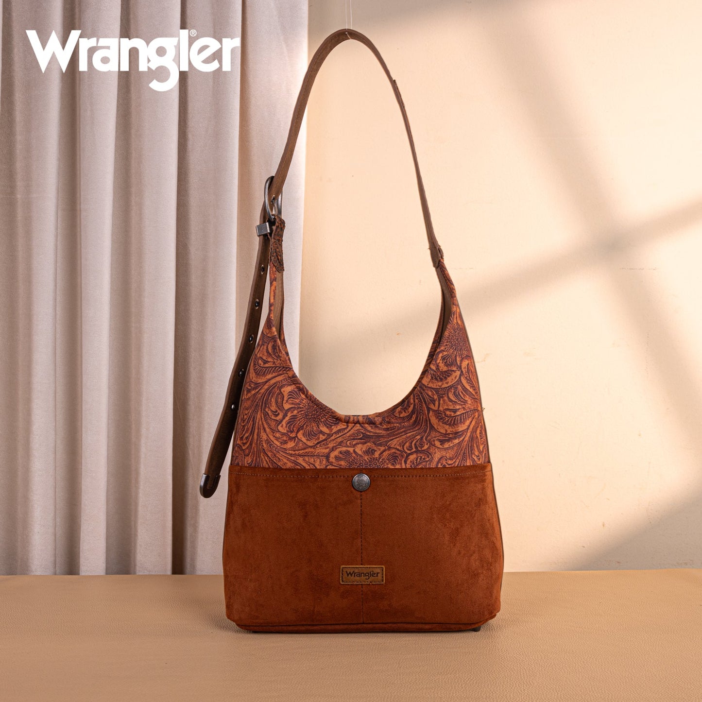 WG277-9182BR  Wrangler Vintage Floral Printed Hobo Bag-Brown